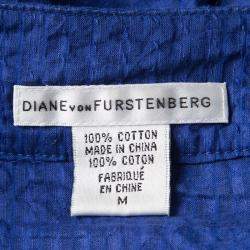مملوكة مسبقًا Diane Von Furstenberg Blue Seersucker Beaded Applique Detail Tunic M