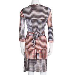 مملوكة مسبقًا Diane Von Furstenberg Irreguar Striped Silk Jersey New Julian Two Wrap Dress M
