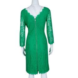 Pre Owned Diane Von Furstenberg Green Zarita Long Sleeve Lace Dress L