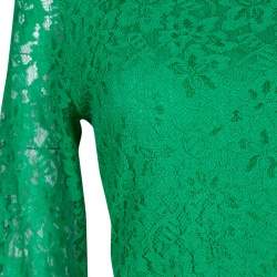 Pre Owned Diane Von Furstenberg Green Zarita Long Sleeve Lace Dress L