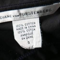 Pre Owned Diane Von Furstenberg Black Cotton Contrast Stitch Detail Wrap Shirt XS