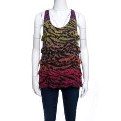 Diane Von Furstenberg Multicolor Printed Silk Ruffled Tiered Pitonesa Top M