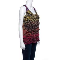 Diane Von Furstenberg Multicolor Printed Silk Ruffled Tiered Pitonesa Top M