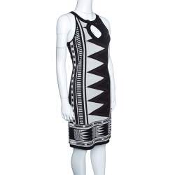 Pre Owned Diane Von Furstenberg Monochrome Aztec Patterned Knit Sleeveless Dress S