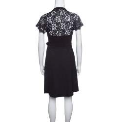 Pre Owned Diane Von Furstenberg Black Floral Lace Sleeve Detail Elizabeth Wrap Dress XS