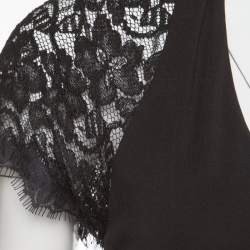 Pre Owned Diane Von Furstenberg Black Floral Lace Sleeve Detail Elizabeth Wrap Dress XS