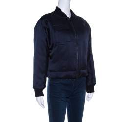 Diane Von Furstenberg Navy Blue Satin Alexander Bomber Jacket M