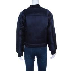 Diane Von Furstenberg Navy Blue Satin Alexander Bomber Jacket M