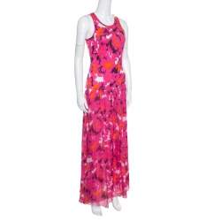 Pre Owned Diane Von Furstenberg Pink Silk Eden Garden Printed Davina Maxi Dress S