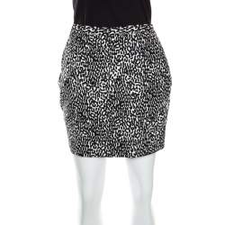 Pre Owned Diane Von Furstenberg Monochrome Printed Cotton Clyde Mini Skirt S