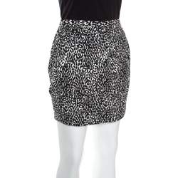 Pre Owned Diane Von Furstenberg Monochrome Printed Cotton Clyde Mini Skirt S