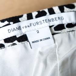 Pre Owned Diane Von Furstenberg Monochrome Printed Cotton Clyde Mini Skirt S