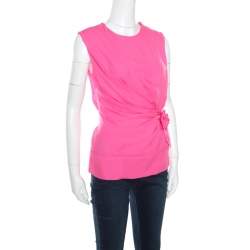 Pre Owned Diane Von Furstenberg Pink Silk Draped Front Tie Detail Sleeveless Grandie Top S