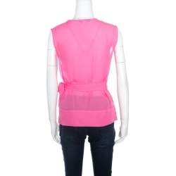 Pre Owned Diane Von Furstenberg Pink Silk Draped Front Tie Detail Sleeveless Grandie Top S