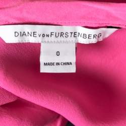 Pre Owned Diane von Furstenberg Candy Pink Peated Plunge Neck Akahana Top XS