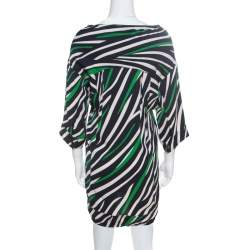 Pre Owned Diane Von Furstenberg Multicolor Striped Silk Tie Detail Kangou Tunic S