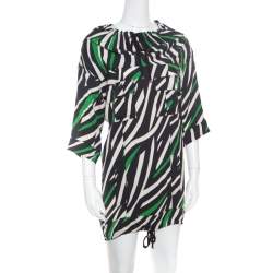 Pre Owned Diane Von Furstenberg Multicolor Striped Silk Tie Detail Kangou Tunic S