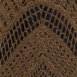 Pre Owned Diane Von Furstenberg Dull Gold Perforated Crochet Knit Kalakaua Dress L