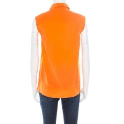 Pre Owned Diane Von Furstenberg Orange Silk Sleeveless High Low Lensley Shirt XS
