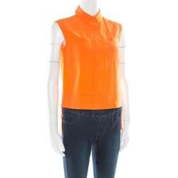 Pre Owned Diane Von Furstenberg Orange Silk Sleeveless High Low Lensley Shirt XS