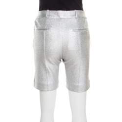 Diane von Furstenberg Metallic Silver Silk Lined New Boymuda Shorts S