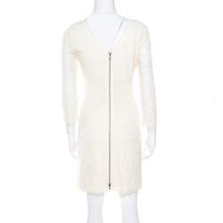 Pre Owned Diane Von Furstenberg Cream Long Sleeve Zarita Lace Dress S