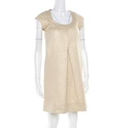 Diane Von Furstenberg Gold Jacquard Inverted Pleat Detail Ayuka Dress S