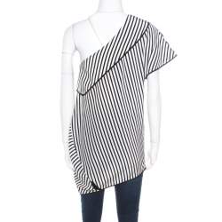 Diane Von Furstenberg Monochrome Alsen Stripe Silk One Shoulder Top L