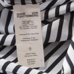 Diane Von Furstenberg Monochrome Alsen Stripe Silk One Shoulder Top L