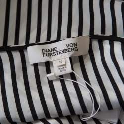 Diane Von Furstenberg Monochrome Alsen Stripe Silk One Shoulder Top L