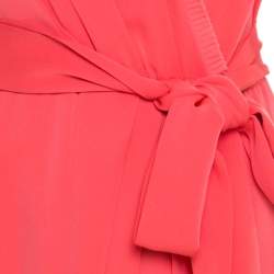 Pre Owned Diane Von Furstenberg Pink Nectar Pleated Trim Mateo Belted Silk Dress M