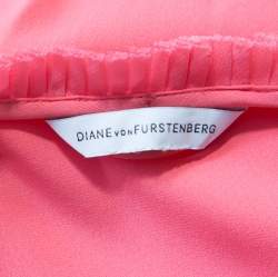 Pre Owned Diane Von Furstenberg Pink Nectar Pleated Trim Mateo Belted Silk Dress M