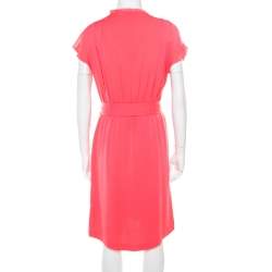 Pre Owned Diane Von Furstenberg Pink Nectar Pleated Trim Mateo Belted Silk Dress M
