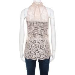 Diane Von Furstenberg Beige Floral Lace Ruffle Trim Sleeveless Olvida Top S