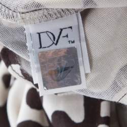 Pre Owned Diane von Furstenberg Brown and White Printed Silk Jersey Boat Neck Dress M