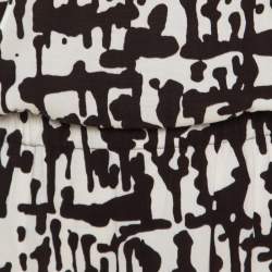 Pre Owned Diane von Furstenberg Brown and White Printed Silk Jersey Boat Neck Dress M