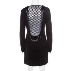 مملوكة مسبقًا Diane von Furstenberg Black Fringe Embellished Lace Back Detail Margherita Dress M