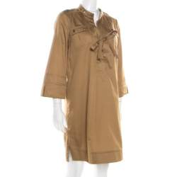 Pre Owned Diane von Furstenberg Camel Brown Cotton Neck Tie Detail Damani Dress M