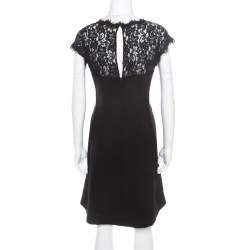 Pre Owned Diane von Furstenberg Black Floral Lace Bodice Detail Maddie Dress L