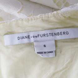 Pre Owned Diane Von Furstenberg White and Lime Floral Lace Sleeveless Clydeena Dress M