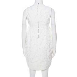 Pre Owned Diane Von Furstenberg White and Lime Floral Lace Sleeveless Clydeena Dress M