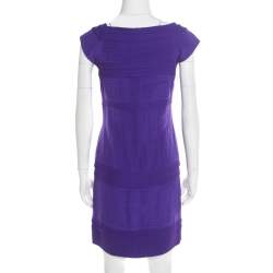 Pre Owned Diane von Furstenberg Purple Pleated Silk Square Neck Merle Dress S