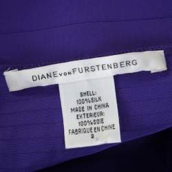 Pre Owned Diane von Furstenberg Purple Pleated Silk Square Neck Merle Dress S