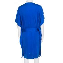 Pre Owned Diane Von Furstenberg Cobalt Blue Silk Jersey Belted Tuvallu Kaftan Dress M