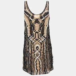 Pre Owned Diane Von Furstenberg Metallic Macramé Lace Sleeveless Neapoli Dress M