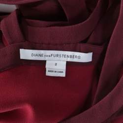 Diane von Furstenberg Burgundy Crepe Cut Out Neck Detail Belted Jadey Dress S