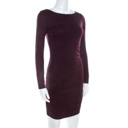 Pre Owned Diane von Furstenberg  Burgundy Cotton Jersey Fitted Joy Dress XS 