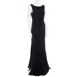 Pre Owned Diane Von Furstenberg Black Lace Open Back Evangelina Gown M 
