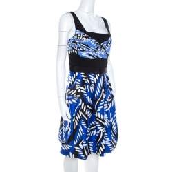 Diane von Furstenberg Blue Printed Cotton Silk Blend Sita Dress L