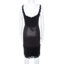 مملوكة مسبقًا Diane Von Furstenberg Silver and Black Lace Paneled Olivette Sheath Dress M